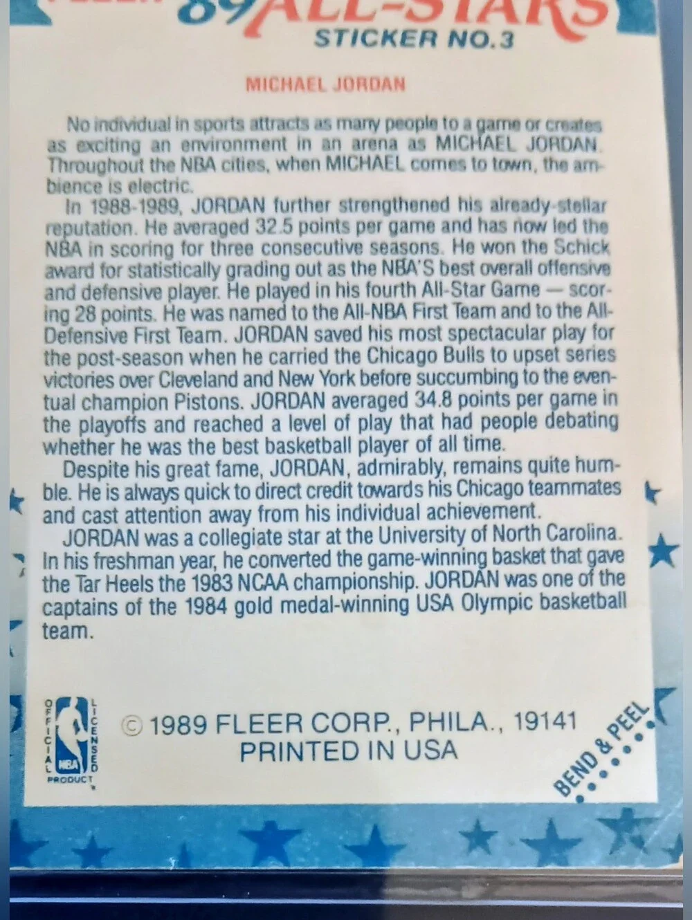 Michael Jordan 1989-90 Fleer - All-Stars Sticker #3